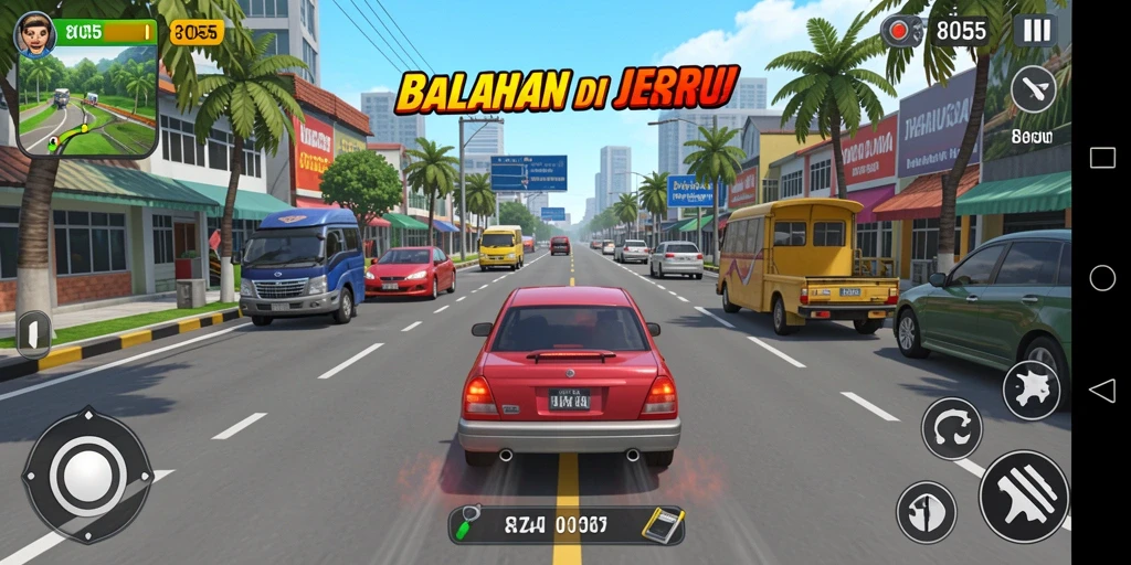 Screenshot gameplay menampilkan balapan mendebarkan di 8055.