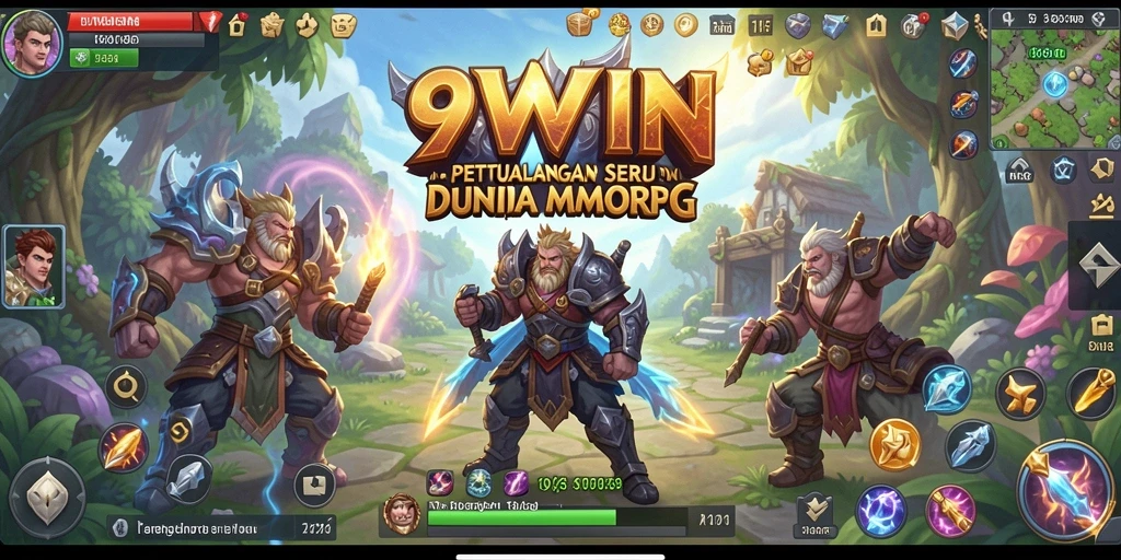 Screenshot utama 9WIN menampilkan aksi seru dalam pertarungan MMORPG.
