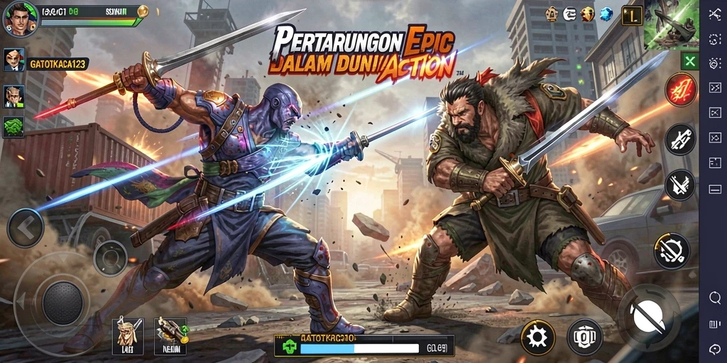Tampilan seru saat karakter bertarung dalam GATOTKACA123.