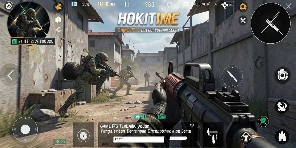 Tampilan gameplay HOKITIME yang intens dan penuh aksi FPS.