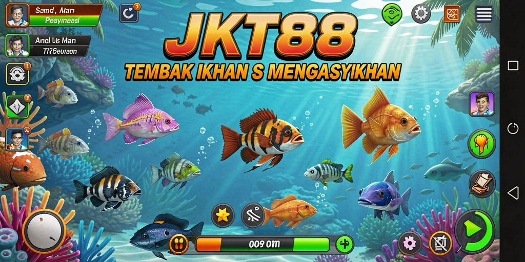 Tampilan gameplay JKT88 yang menampilkan aksi menembak ikan.