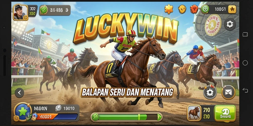 Screenshot aksi seru dalam balapan LUCKYWIN menampilkan kecepatan tinggi.