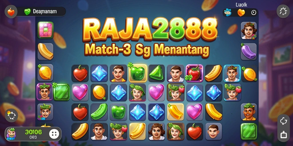 Tampilan gameplay <strong>RAJA288</strong> dengan aksi Match-3 yang seru.