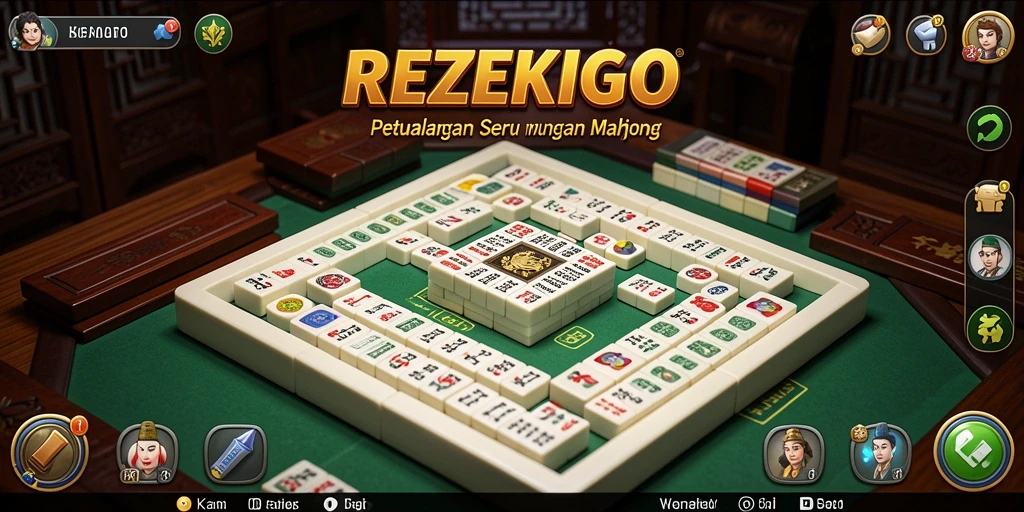 Tampilan gameplay menarik di REZEKIGO dengan desain ubin Mahjong.
